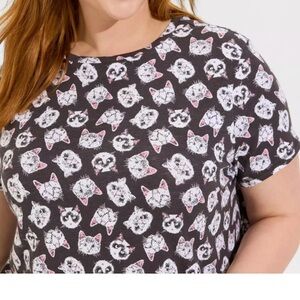 Torrid Slub Crew Neck Relaxed Short Sleeve Sleep Tee  -- cat print
